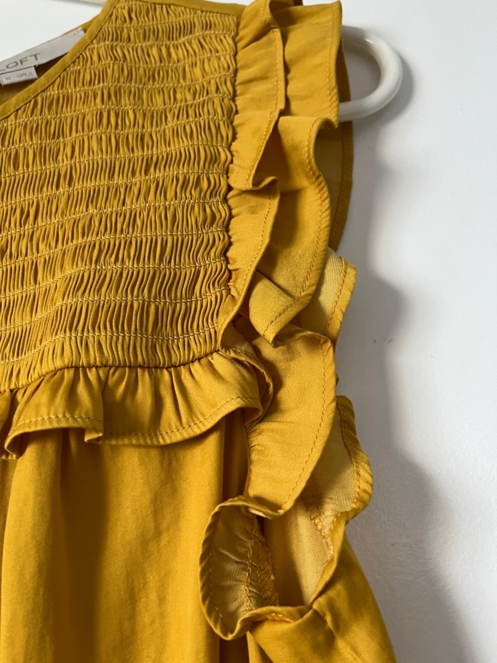 LOFT Mustard Yellow Smocked Yoke Ruffle Sleeveless Top - Picture 3 of 4